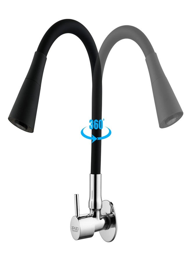 SPAZIO صنبور حوض المطبخ/حوض الغسيل SPAZIO Turbo المصنوع من النحاس الأصفر، مزود بفوهة سيليكون مرنة سوداء قابلة للدوران 360 درجة ونمط تدفق مزدوج، للماء الساخن/البارد، مناسب لأحواض المطبخ وأحواض الغسيل، بلمسة نهائية من الكروم مع حافة تثبيت جدارية. - Image 2